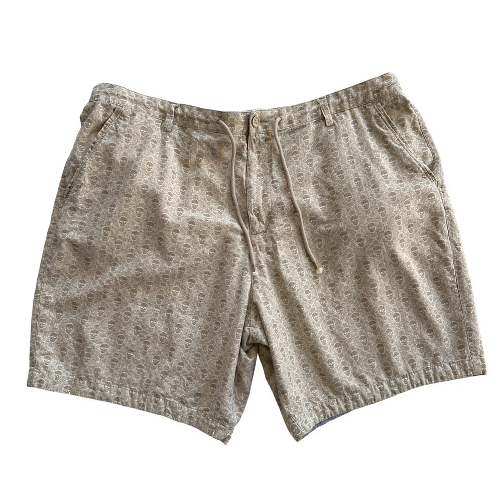 Robert Graham Classic Fit Skull Print Cotton Linen Shorts in Tan 44
